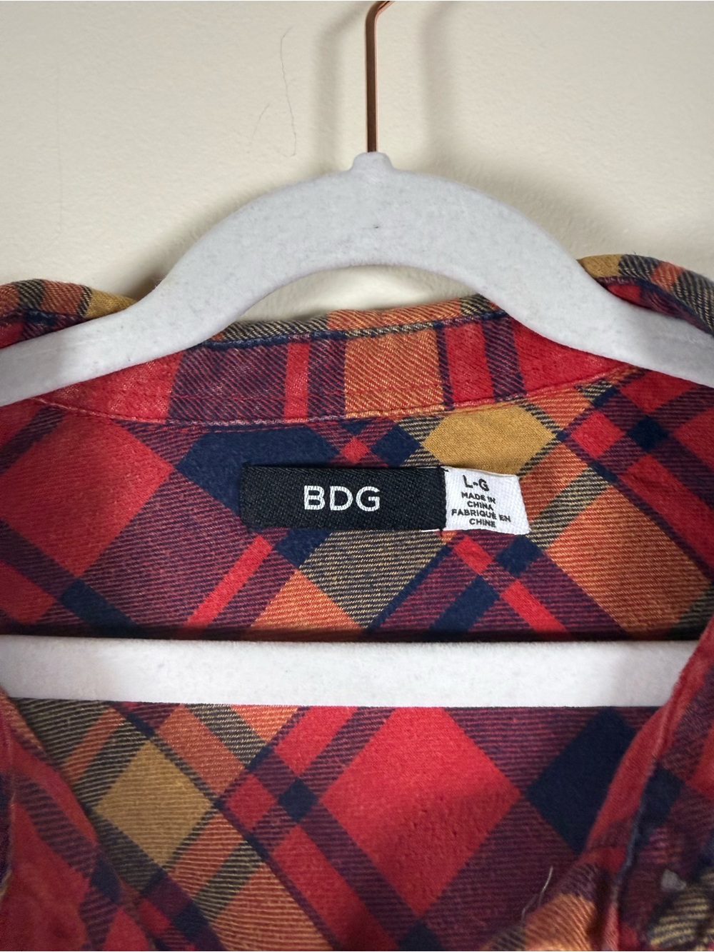 BDG Urban Outfitters Plaid Flannel Shirt L/G Red Blue Mustard Oversized - Picture 3 of 6